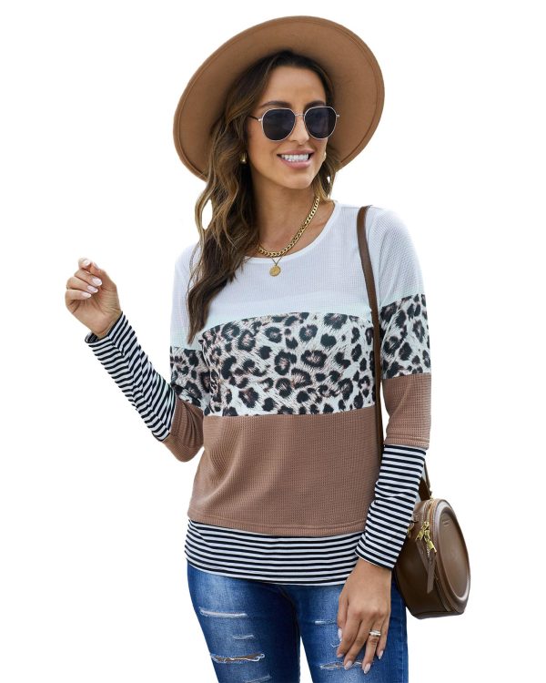 Azura Exchange Leopard Splicing Colorblock Long Sleeve Top – 2XL