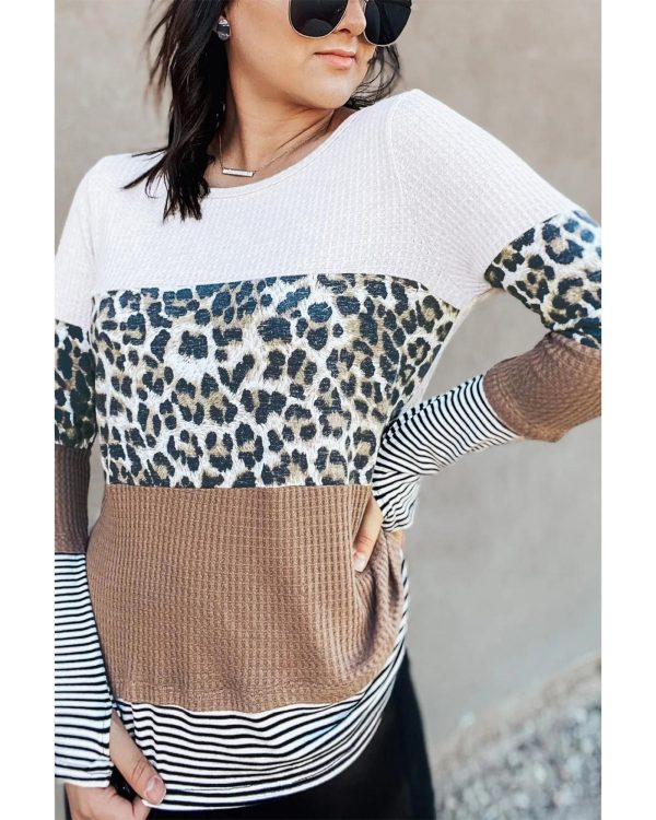 Azura Exchange Leopard Splicing Colorblock Long Sleeve Top – 2XL