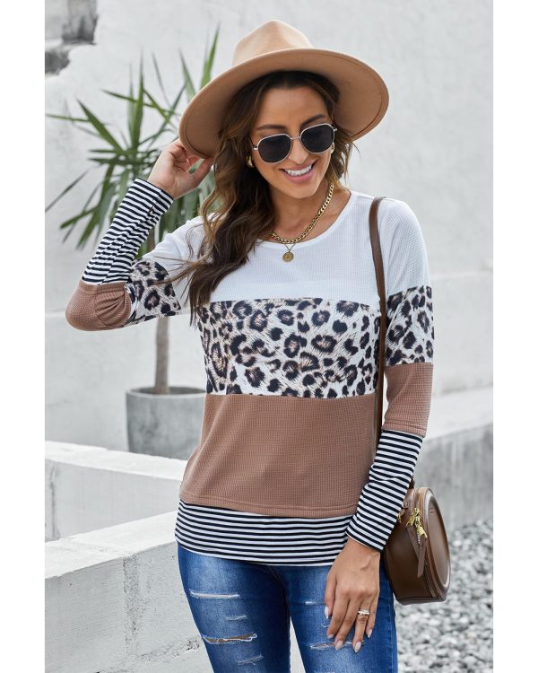 Azura Exchange Leopard Splicing Colorblock Long Sleeve Top – 2XL