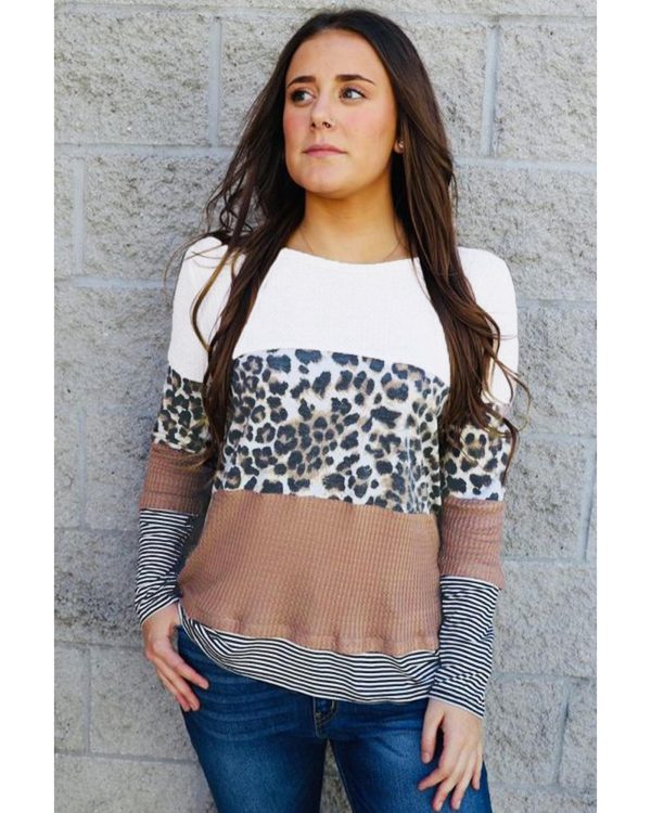 Azura Exchange Leopard Splicing Colorblock Long Sleeve Top – 2XL