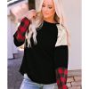 Azura Exchange Lantern Sleeve Plaid Sequin Pullover Sweatshirt – L