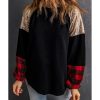 Azura Exchange Lantern Sleeve Plaid Sequin Pullover Sweatshirt – L