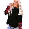 Azura Exchange Lantern Sleeve Plaid Sequin Pullover Sweatshirt – L