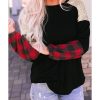 Azura Exchange Lantern Sleeve Plaid Sequin Pullover Sweatshirt – L