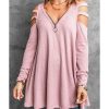 Azura Exchange Cut-out Waffle Knit Long Sleeve Top – 2XL