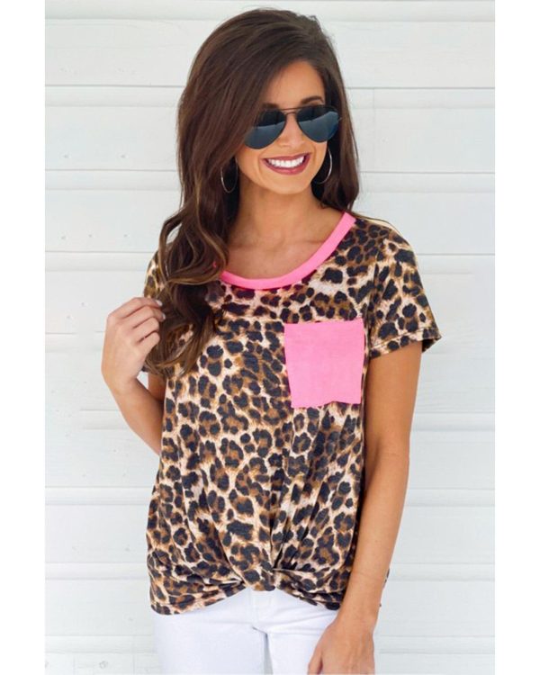 Azura Exchange Neon Pink Leopard Pocket T-shirt – M