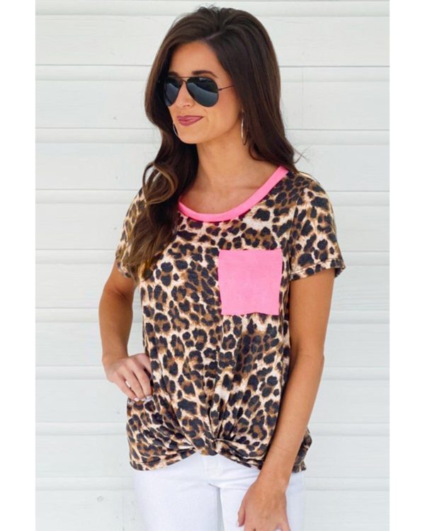 Azura Exchange Neon Pink Leopard Pocket T-shirt – M