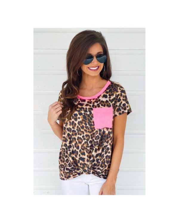 Azura Exchange Neon Pink Leopard Pocket T-shirt – M