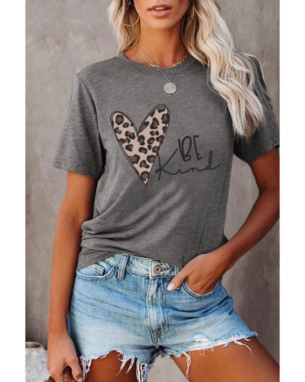 Azura Exchange Leopard Heart Shape Print Short Sleeve T-shirt – L