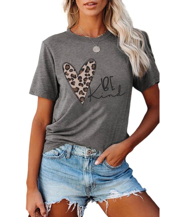 Azura Exchange Leopard Heart Shape Print Short Sleeve T-shirt – L