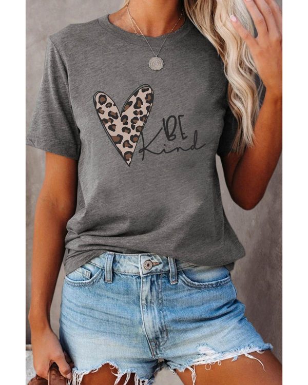 Azura Exchange Leopard Heart Shape Print Short Sleeve T-shirt – L