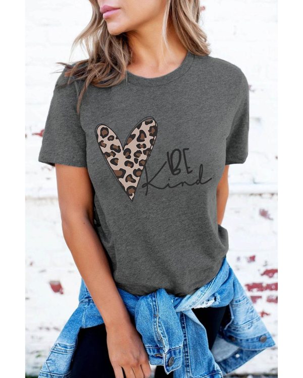 Azura Exchange Leopard Heart Shape Print Short Sleeve T-shirt – L