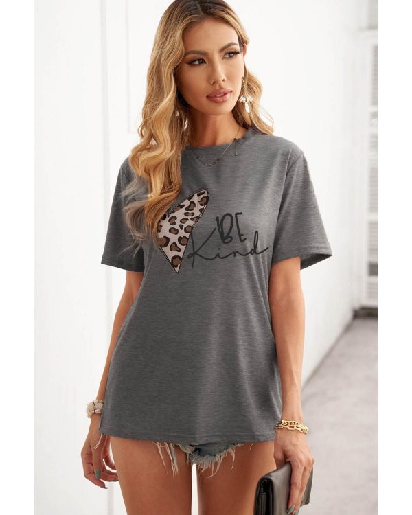 Azura Exchange Leopard Heart Shape Print Short Sleeve T-shirt – L