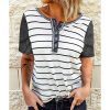 Azura Exchange Striped Colorblock Buttons T Shirt – L