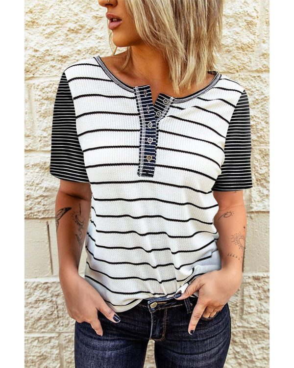 Azura Exchange Striped Colorblock Buttons T Shirt – L