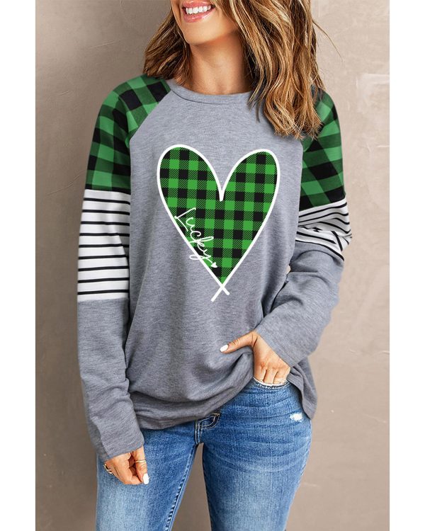 Azura Exchange Plaid Heart Color Block Long Sleeve Top – 2XL