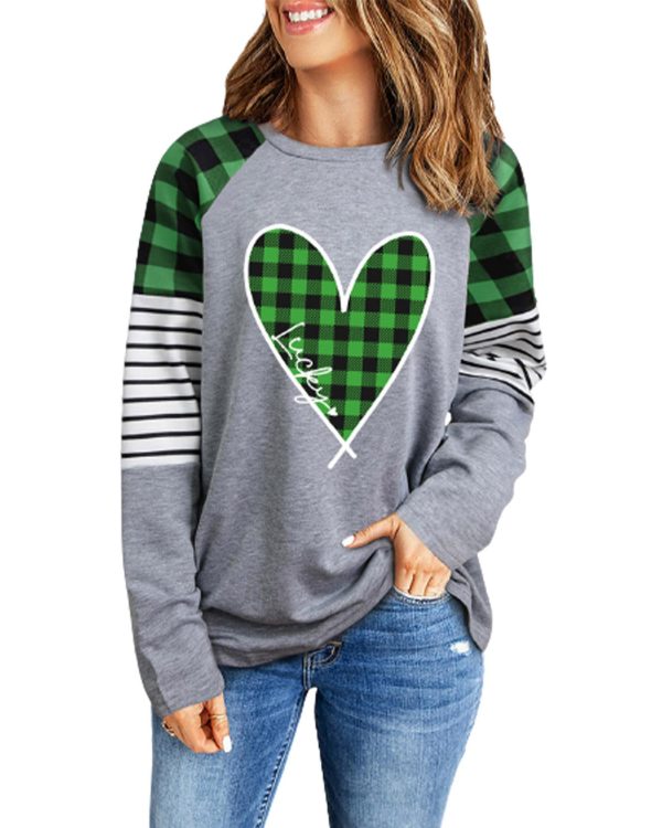 Azura Exchange Plaid Heart Color Block Long Sleeve Top – 2XL