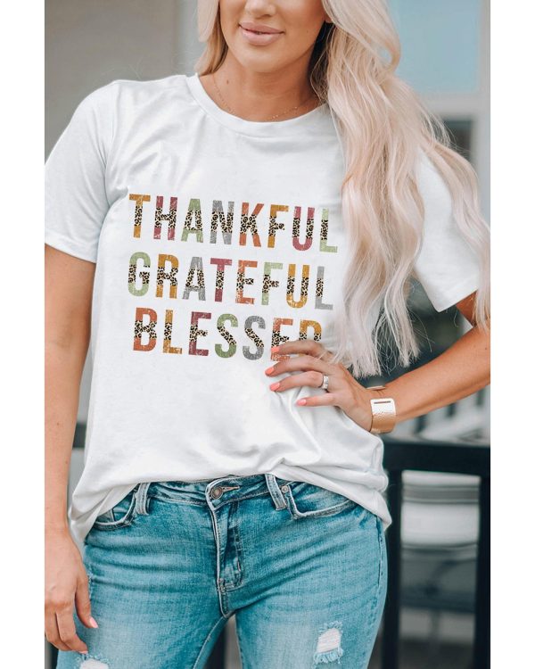 Azura Exchange Thankful Grateful Blessed Leopard Patchwork T-Shirt – L