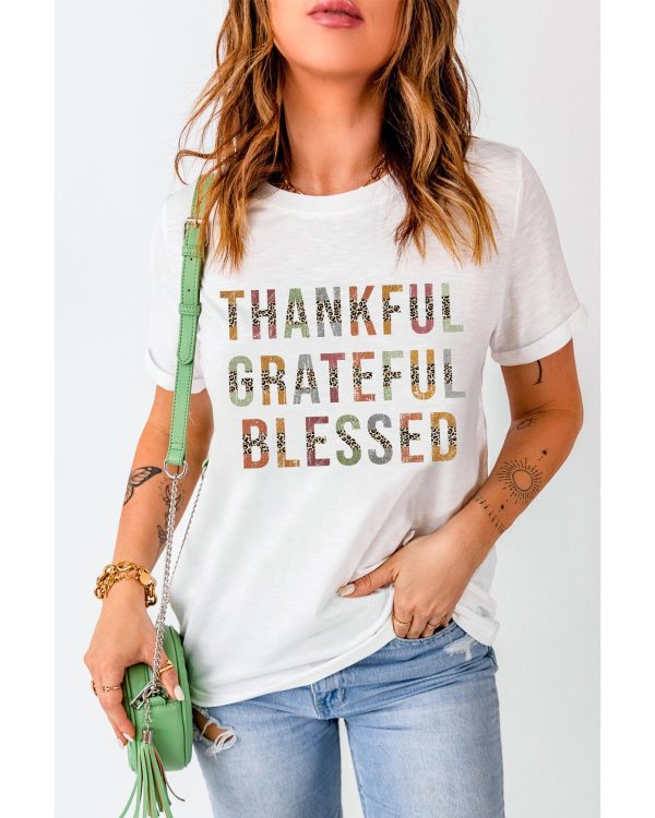 Azura Exchange Thankful Grateful Blessed Leopard Patchwork T-Shirt – L