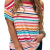 Azura Exchange Relaxed Striped Print Cold Shoulder Top – L