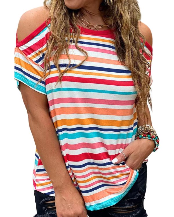 Azura Exchange Relaxed Striped Print Cold Shoulder Top – L