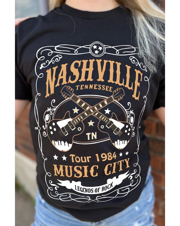 Azura Exchange NASHVILLE Letter Guitar Print Tee – L