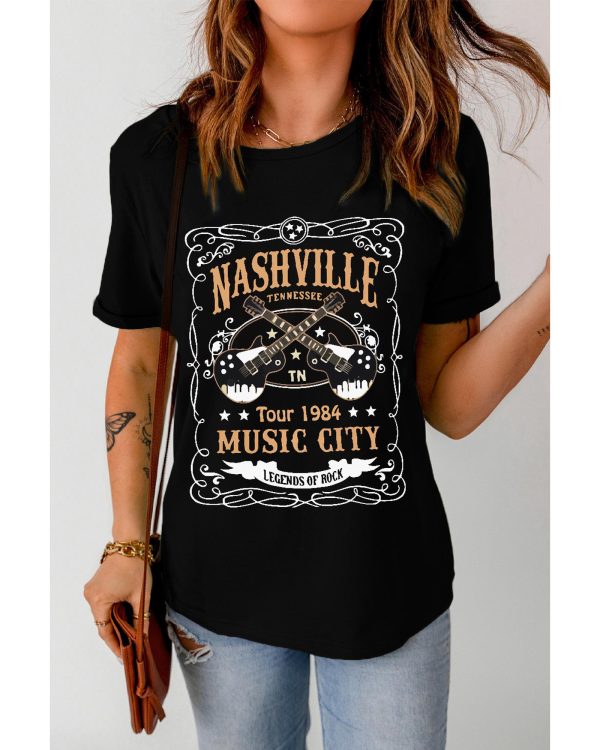 Azura Exchange NASHVILLE Letter Guitar Print Tee – L