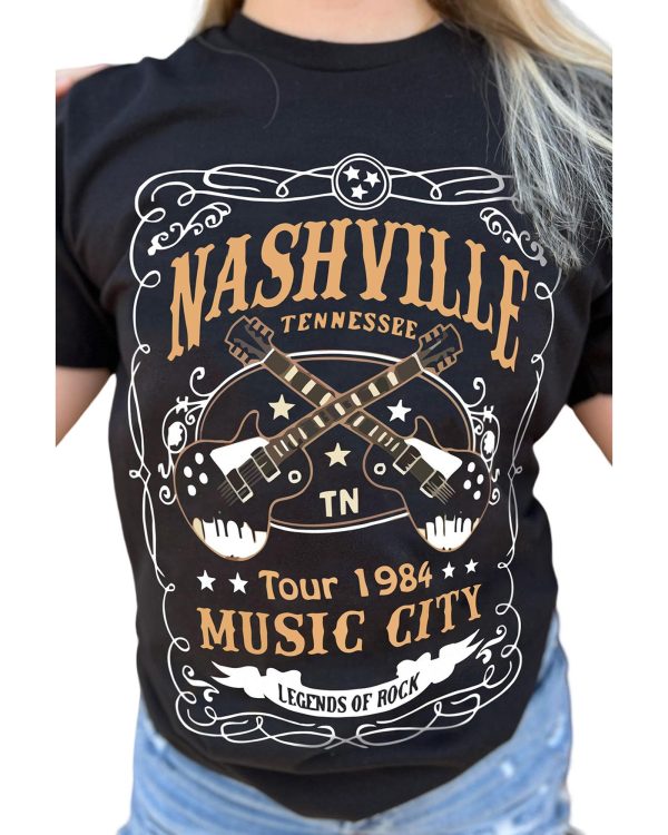 Azura Exchange NASHVILLE Letter Guitar Print Tee – L