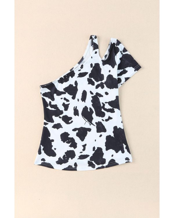 Azura Exchange Cow Print Cut out Short Sleeve Top – M