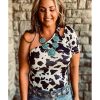 Azura Exchange Cow Print Cut out Short Sleeve Top – M