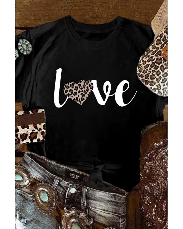 Azura Exchange Leopard Heart Shape Print T-Shirt – L