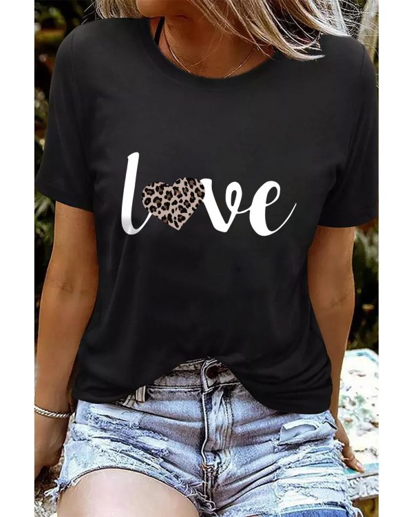 Azura Exchange Leopard Heart Shape Print T-Shirt – L