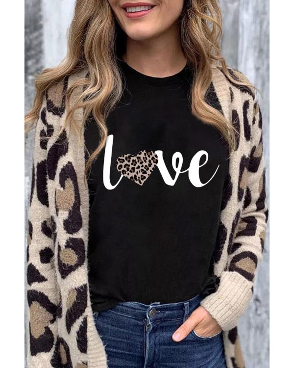 Azura Exchange Leopard Heart Shape Print T-Shirt – L