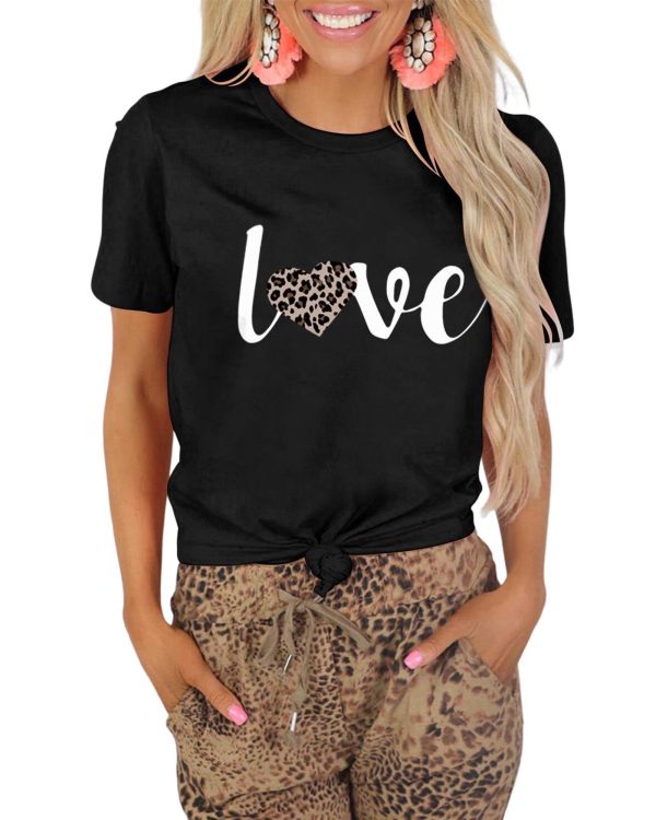 Azura Exchange Leopard Heart Shape Print T-Shirt – L