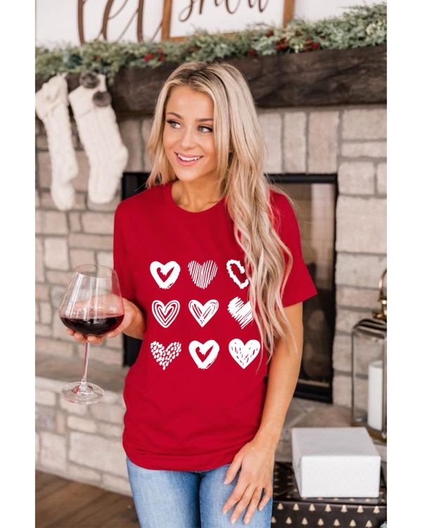 Azura Exchange Heart Glitter Flocking Pattern Valentines Graphic Tee – S