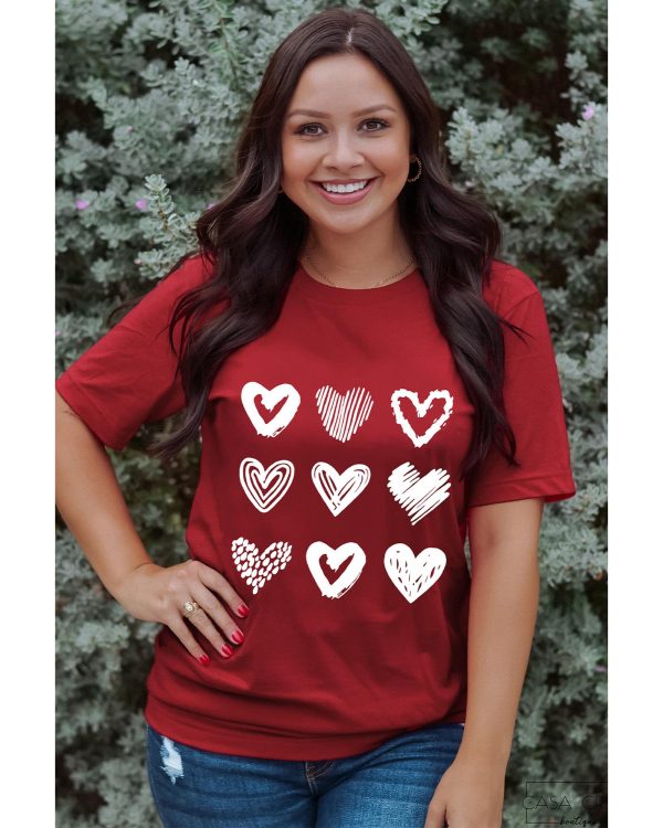 Azura Exchange Heart Glitter Flocking Pattern Valentines Graphic Tee – S