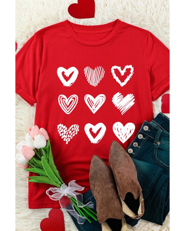 Azura Exchange Heart Glitter Flocking Pattern Valentines Graphic Tee – S