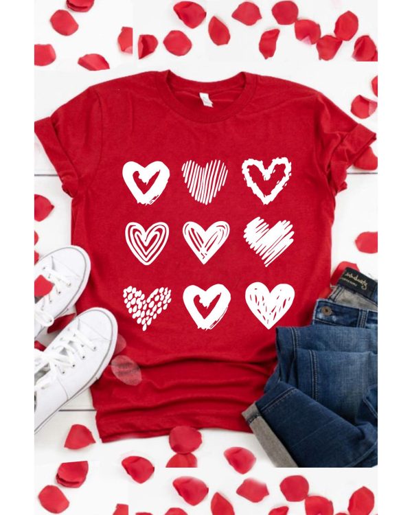 Azura Exchange Heart Glitter Flocking Pattern Valentines Graphic Tee – S