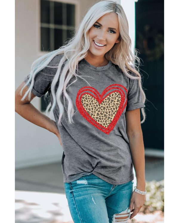 Azura Exchange Leopard Heart Graphic T-shirt – L