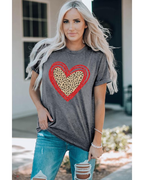 Azura Exchange Leopard Heart Graphic T-shirt – L