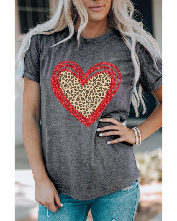 Azura Exchange Leopard Heart Graphic T-shirt – L