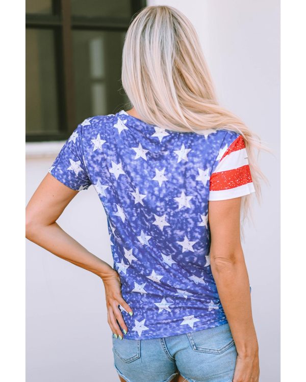 Azura Exchange American Flag Print Distressed Crew Neck T-Shirt – L