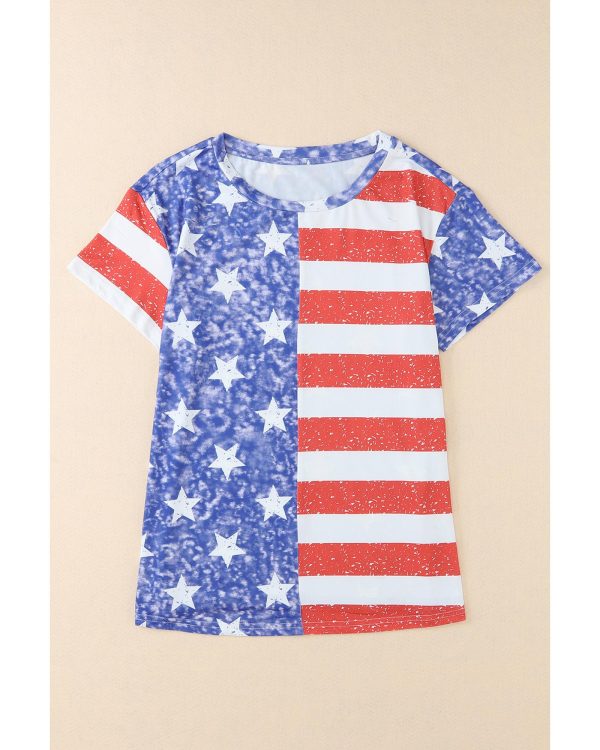 Azura Exchange American Flag Print Distressed Crew Neck T-Shirt – L