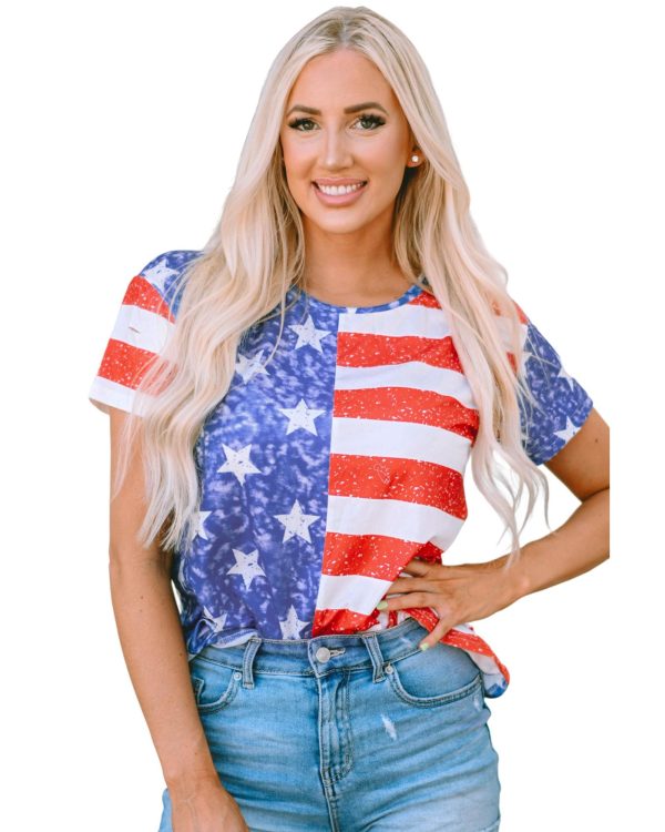 Azura Exchange American Flag Print Distressed Crew Neck T-Shirt – L