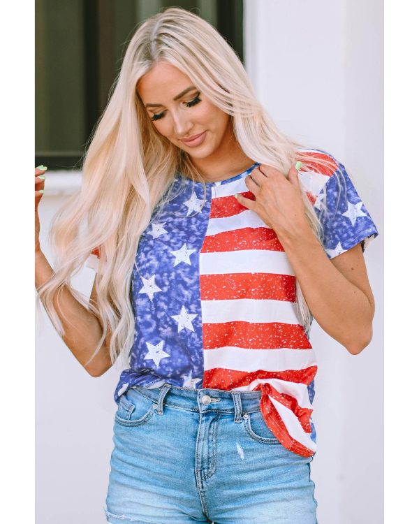 Azura Exchange American Flag Print Distressed Crew Neck T-Shirt – L