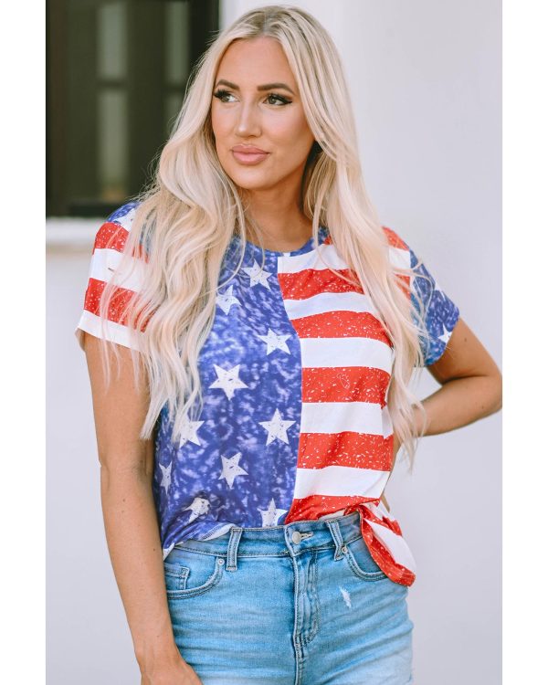 Azura Exchange American Flag Print Distressed Crew Neck T-Shirt – L