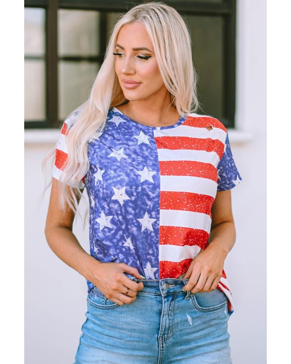 Azura Exchange American Flag Print Distressed Crew Neck T-Shirt – L