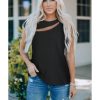 Azura Exchange Slash Cutout Cap Sleeve T Shirt – L