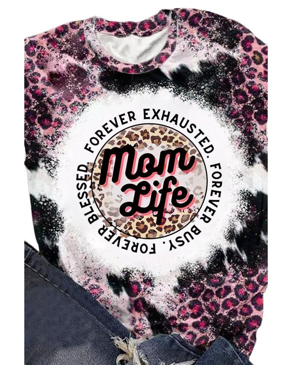 Azura Exchange Leopard Print Graphic Tee with Mom Life Slogan – S