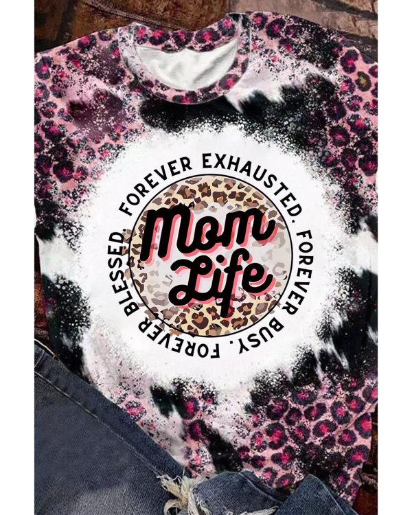 Azura Exchange Leopard Print Graphic Tee with Mom Life Slogan – S